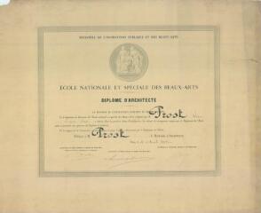 Documents biographiques et professionnels : diplôme d'architecte de l'Ecole nationale et spéciale des beaux-arts, 4 août 1902.