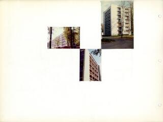 Jean George, arch. 1962. Ensemble de logements Le Coq Chantant, Chantilly (Oise). Immeuble-plot à R+6 et barre à R+5 : vues ext., n.d. (clichés anonymes).