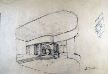 1937-1940. Transformations de la Villa de M. Kurer, Villefranche : perspective intérieure, fév. 1938.